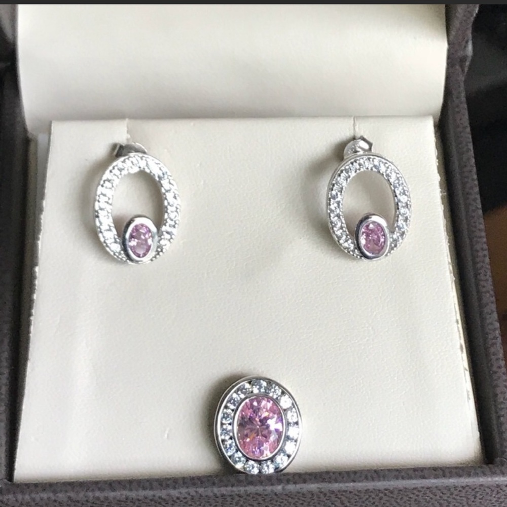 Pink Sapphire Earrings & Pendant Set - Picture 1 of 11